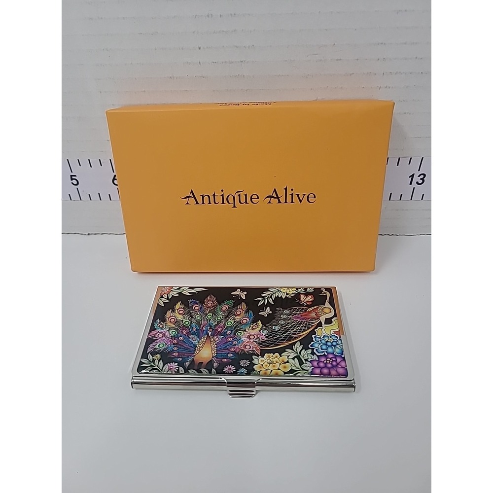 Antique Alive Mother Of Pearl Credit Card Case‎ Peacock